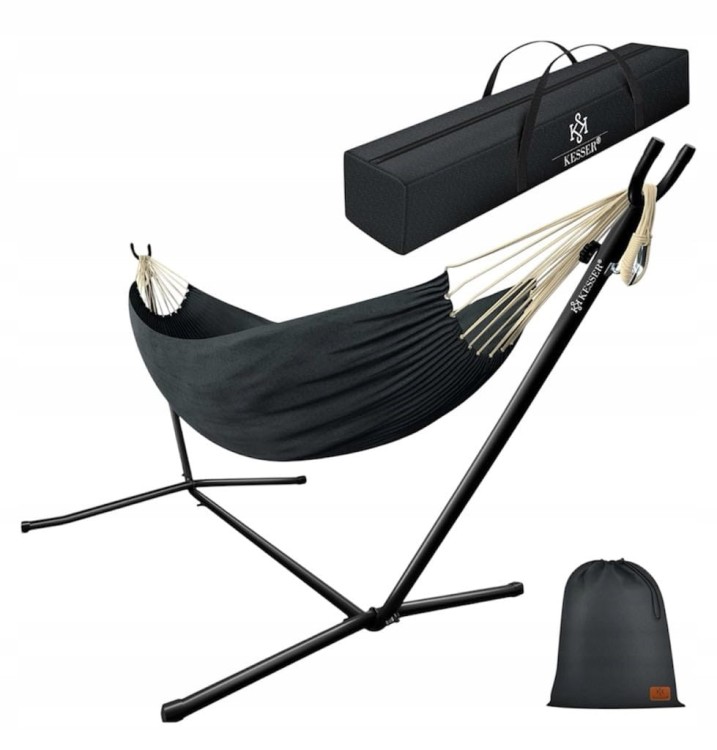 Hamak z drążkiem KESSER czarny 200 kg 220 x 150