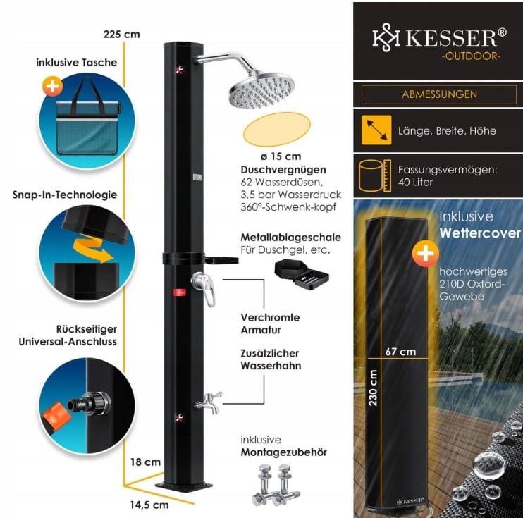 Prysznic solarny KESSER 40L Ciepła woda Prysznic basenowy kempingowy