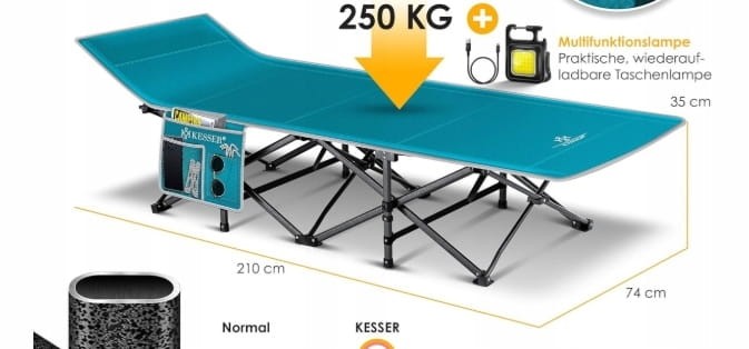 Łóżko polowe KESSER 210 cm x 74 cm niebieski