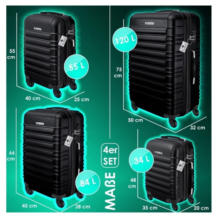 KESSER Zestaw walizek twardych ABS 4260635557829 120 l + waga