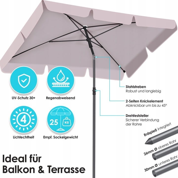 KESSER Parasol ogrodowy taupe 360° UV 7 pozycji + pokrowiec