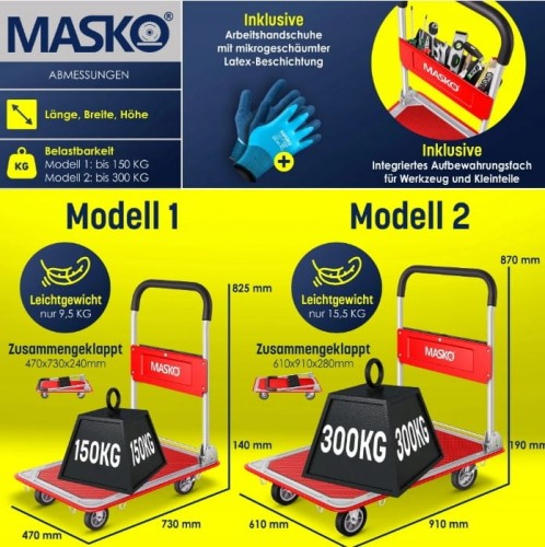 WÓZEK TRANSPORTOWY PLATFORMOWY MAGAZYNOWY 150KG KOŁA 360 STOPNI MASKO