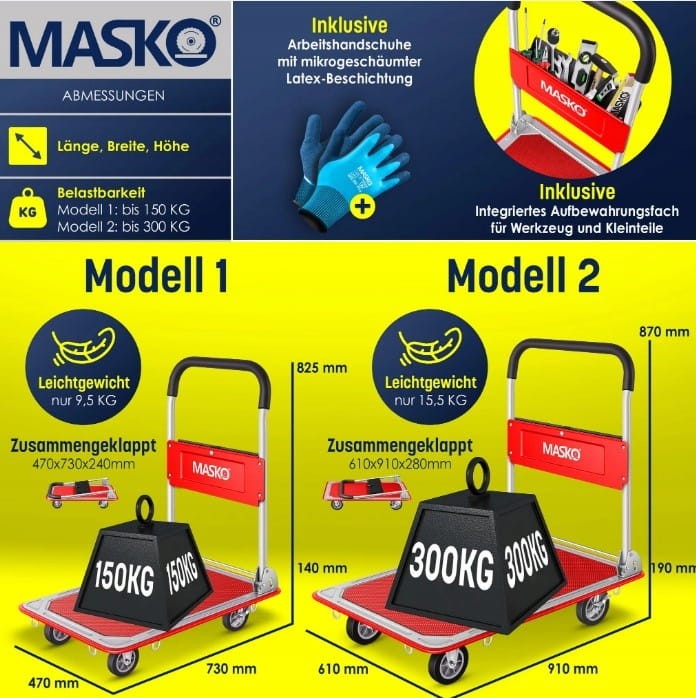 WÓZEK TRANSPORTOWY PLATFORMOWY MAGAZYNOWY 150KG KOŁA 360 STOPNI MASKO