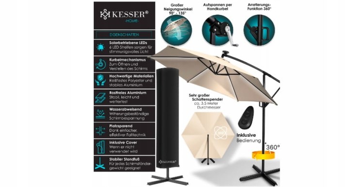 Parasol z oświetleniem KESSER beżowy 350 x 240 cm