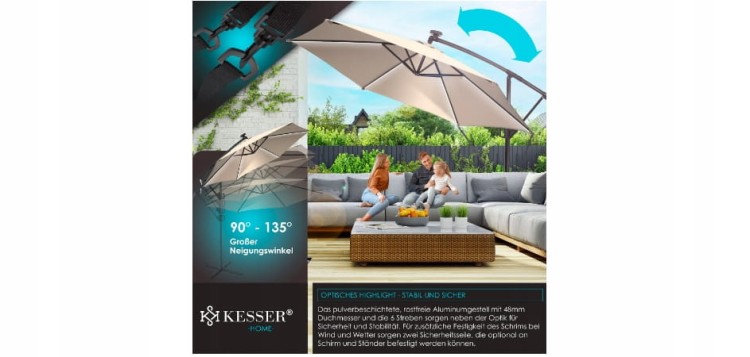Parasol z oświetleniem KESSER beżowy 350 x 240 cm