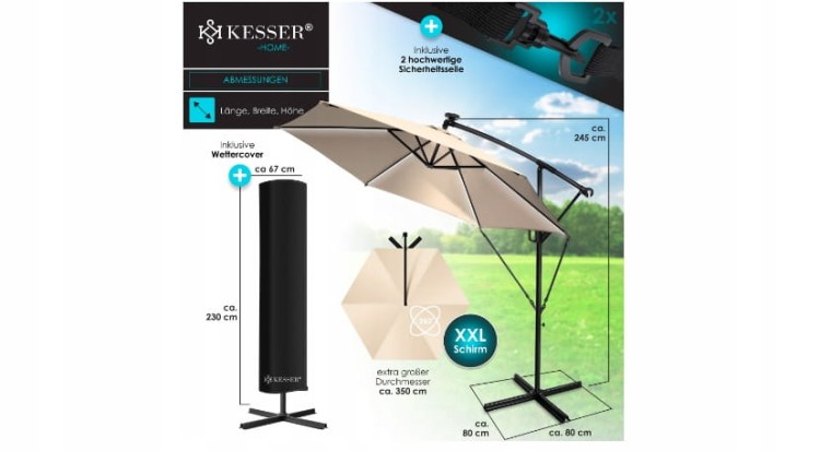 Parasol z oświetleniem KESSER beżowy 350 x 240 cm