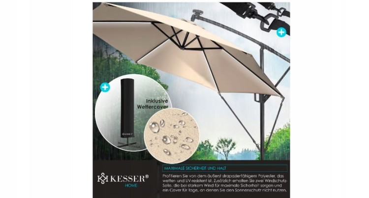 Parasol z oświetleniem KESSER beżowy 350 x 240 cm