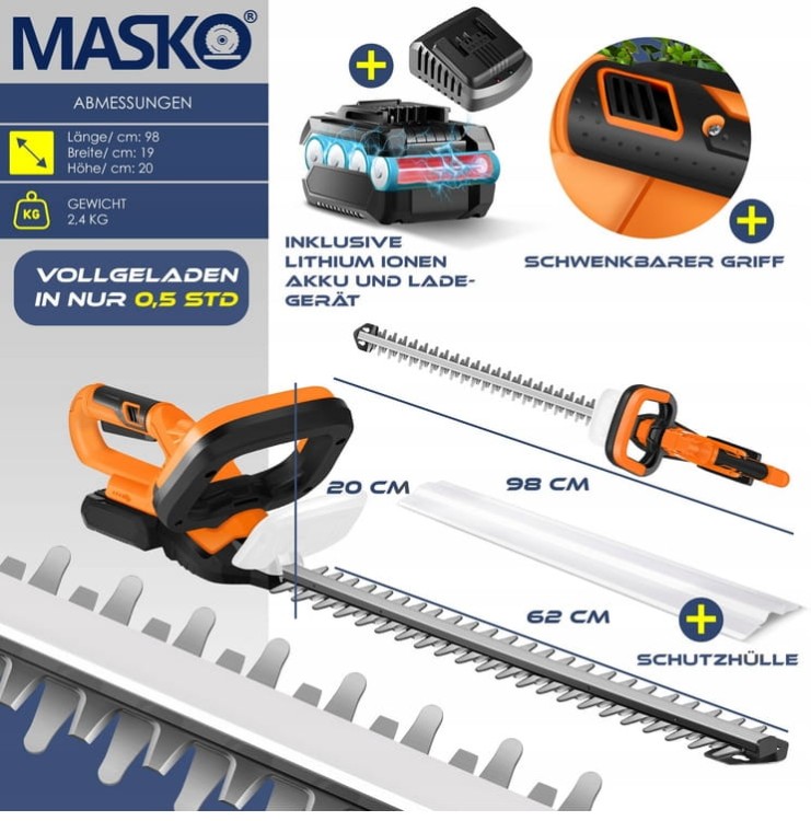 Nożyce elektryczne do żywopłotu akumulatorowe MASKO 62 cm