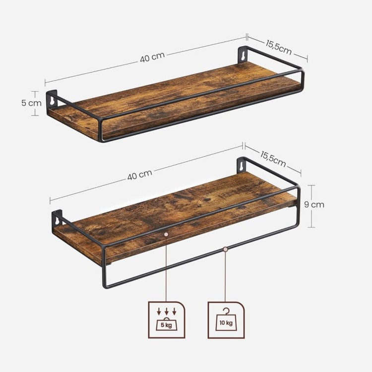 Półka zestaw półek Songmics 40 x 15 cm dąb rustykalny