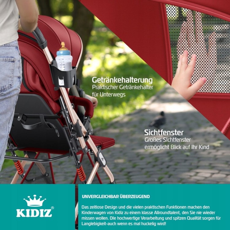 Wózek dziecięcy KIDIZ składany, odchylany, sportowy, składany, koła 360°