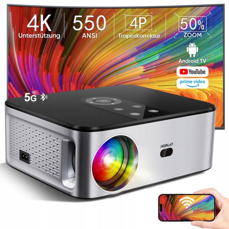 Projektor 4K HORLAT YQ8 WiFi, Bluetooth, Netflix, YouTube, Spotify, MAX
