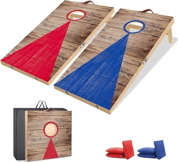 Drewniana Gra w Cornhole 4 Woreczki Składana Lekka Przenośna Zestaw 61x30