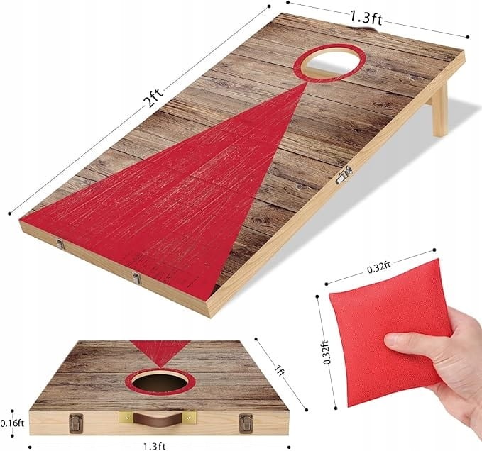 Drewniana Gra w Cornhole 4 Woreczki Składana Lekka Przenośna Zestaw 61x30