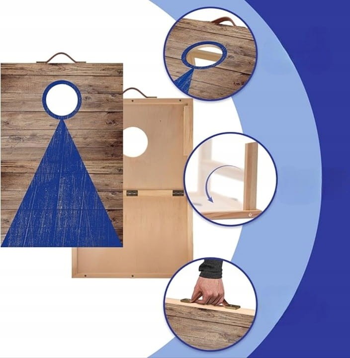 Drewniana Gra w Cornhole 4 Woreczki Składana Lekka Przenośna Zestaw 61x30