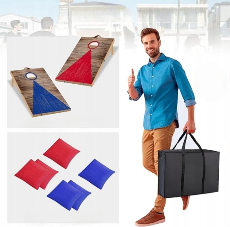 Drewniana Gra w Cornhole 4 Woreczki Składana Lekka Przenośna Zestaw 61x30