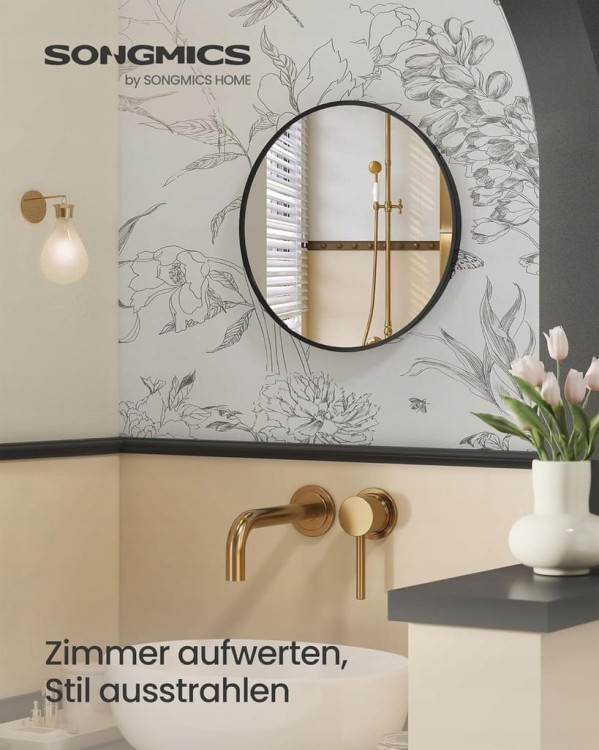 Lustro Okrągłe średnica 41 cm Lustro ścienne Metalowa rama czarne