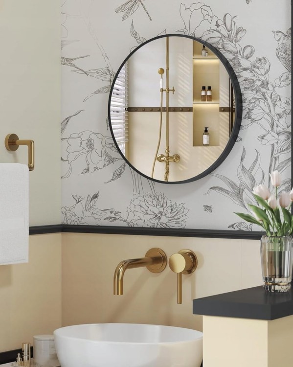 Lustro Okrągłe średnica 41 cm Lustro ścienne Metalowa rama czarne