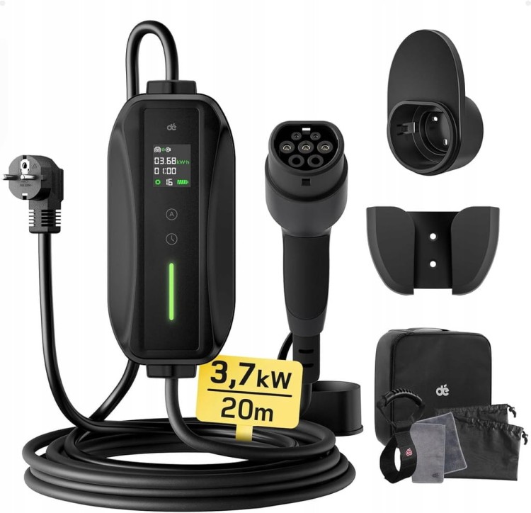 Kabel Ładujący dé Typ 2 Schuko Ładowarka 3,68kW 1-fazowy 20 Metrów 6-16A