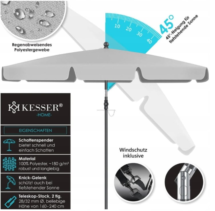 Parasol KESSER szary 200 x 240 cm