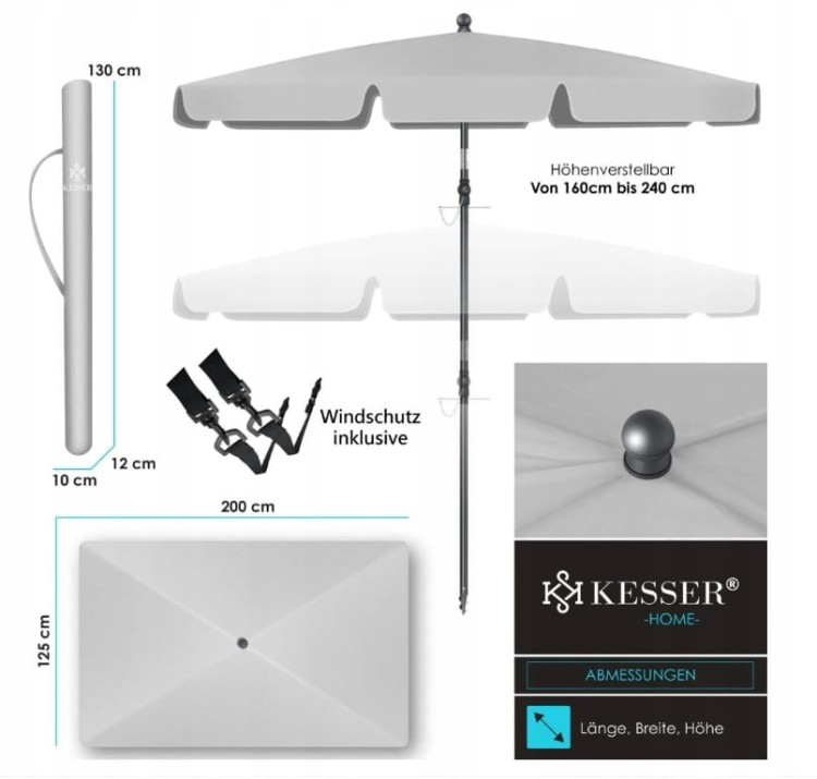 Parasol KESSER szary 200 x 240 cm