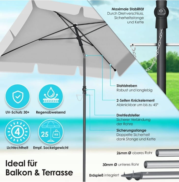 Parasol KESSER szary 200 x 240 cm