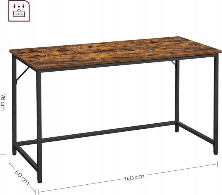 Biurko prostokątny Vasagle 135 x 60 x 76 cm dąb rustykalny