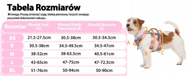 Szelki wodoodporne, odblaskowe regulowane dla psa HUNTBOO różowe S