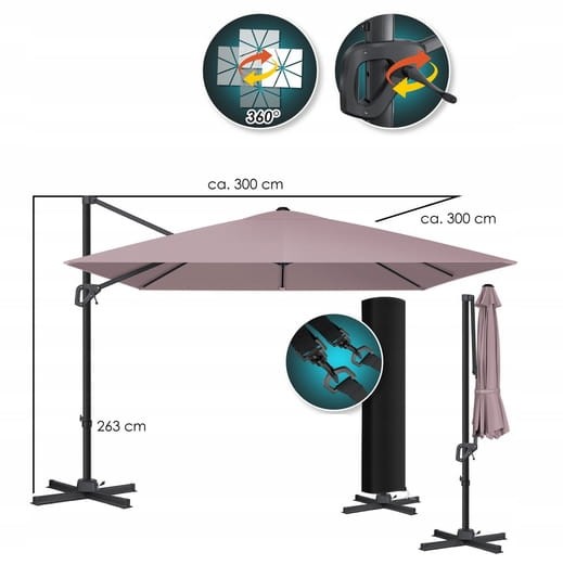 PARASOL OGRODOWY PRZECIWSŁONECZNY 300CM 360 STOPNI XXL KESSER