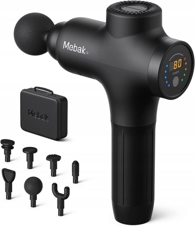 MEBAK 3 Pistolet Do Masażu Mięśni 3200U/min 12MM 7 Głów 5 Prędkości