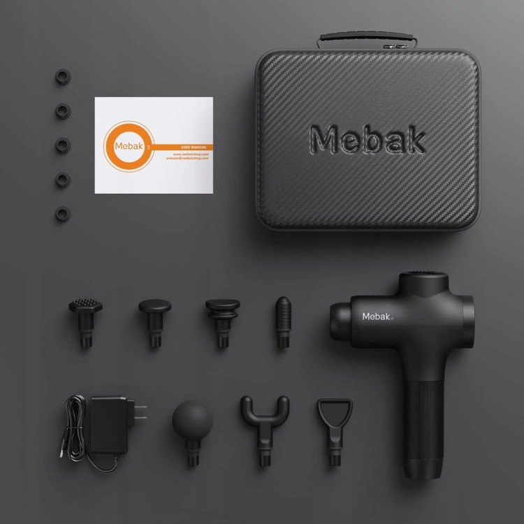 MEBAK 3 Pistolet Do Masażu Mięśni 3200U/min 12MM 7 Głów 5 Prędkości