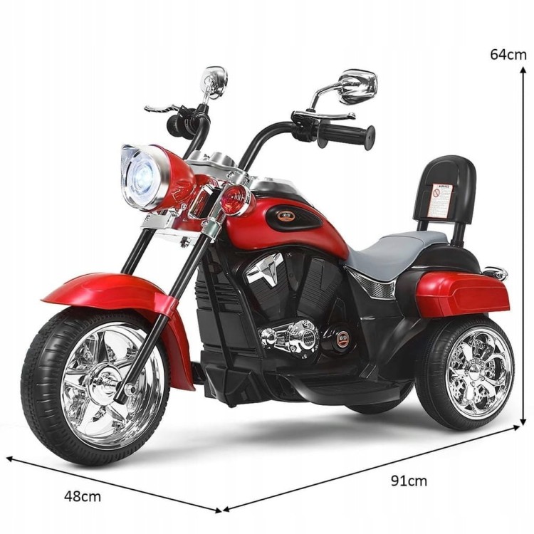 Motocykl elektryczny Costway czerwony chopper do 30 kg 3 km/h